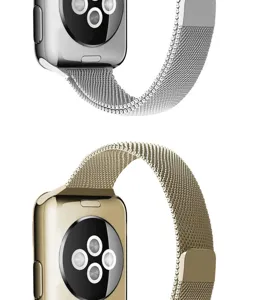 Close-up detail view of the stainless steel Milanese loop magnetic watch band mesh texture.