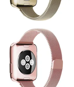 Stainless steel Milanese loop magnetic metal watch band compatible with Apple Watch series.