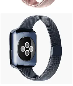 Milanese magnetic stainless steel metal watch strap detail, breathable mesh loop design.