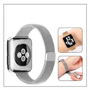 Milanese magnetic metal watch band compatible with Apple Watch S10 S11 SE, elegant design.