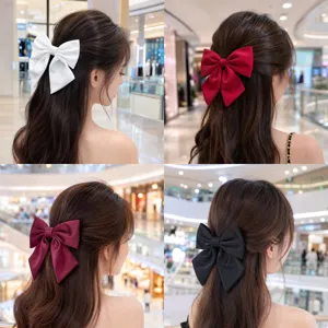 Grande Barrette à Cheveux Nœud en Satin Élégante Nœud en Ruban Bijoux de Tête Big Bowknot Accessoires de Cheveux Style Coréen pour Femmes Fête Quotidienne