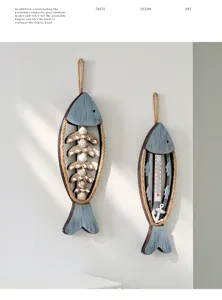 Decoracion de pared de pescado de madera estilo mediterraneo y termometro para hogar