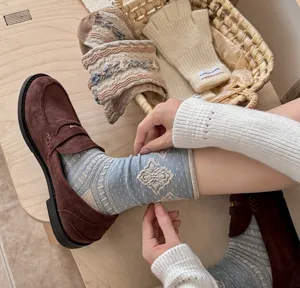 Chaussettes mi-mollet florales vintage femme automne hiver confortables mignonnes