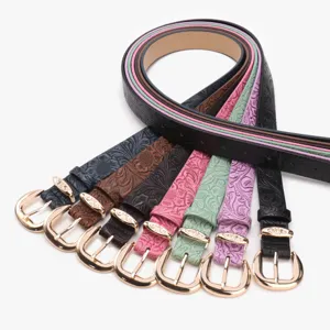 Ensemble de ceintures en cuir gaufré vintage pour femmes sangle rétro élégante avec boucle