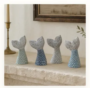 Resin mermaid tail decor set, Mediterranean style tabletop ornaments for living room home.