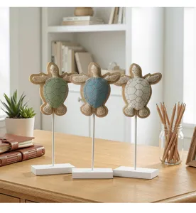 Mediterranean style wooden standing turtle tabletop ornament home decor craft display piece