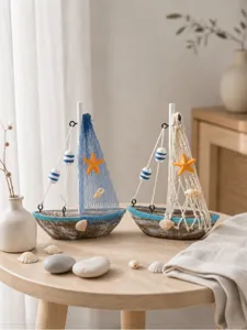 Nautical wooden sailboat model coastal decor desk ornament for home bookcase decoration