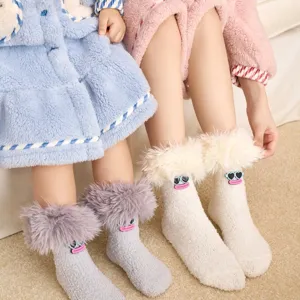 Chaussettes douillettes en molleton de corail pour femmes, chaudes pelucheuses drôles.