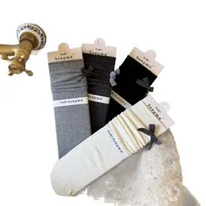 Calze a coste autunno inverno da donna con fiocco, comode calze morbide stile studentessa.