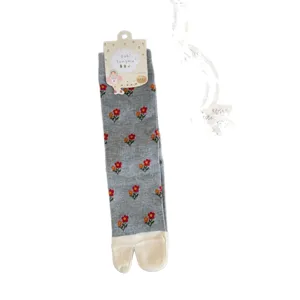 Damen Retro Blumen Split Toe Wadenhohe Socken Tabi Ninja Socken bequeme Baumwollstrümpfe