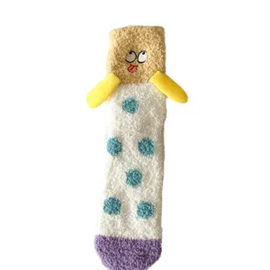 Thickened coral fleece funny cartoon socks with 3D arms and cute embroidery for autumn and winter.