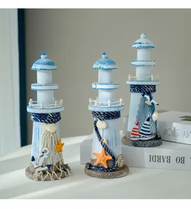 Set di ornamenti per faro in legno in stile mediterraneo per decorazioni da scrivania