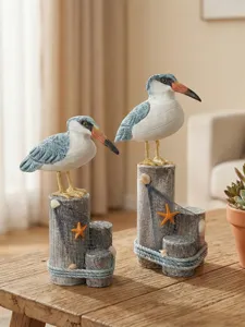 Mediterranean style creative wooden tree stump seabird ornament, perfect desktop coastal decor.