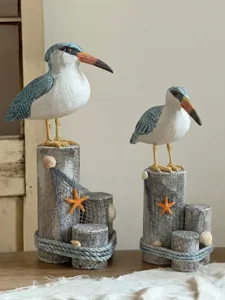 Mediterranean style wooden tree stump seabird ornaments living room coastal decor
