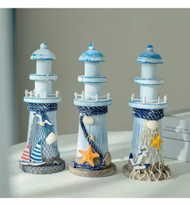 Set di ornamenti per faro in legno stile mediterraneo, decorazione da scrivania marina.