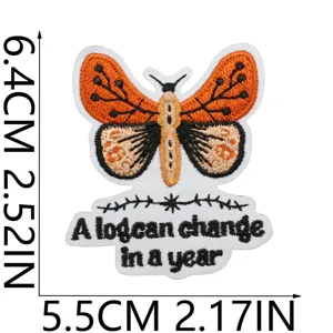 Écusson brodé papillon avec citation inspirante, badge décoratif pour vêtements de bricolage.