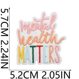 Détail de badge de patch brodé mental health matters inspirant pour la décoration de vêtements.