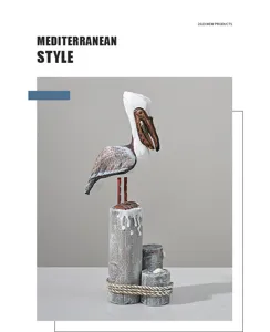 Mediterranean style wooden pelican bird sculpture desktop ornament home decor craft item