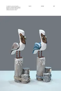 Solid wood pelican bird figurine for Mediterranean home decor, exquisite wooden craft display.