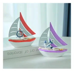 Mediterranean style wooden sailboat ornament desktop decoration, creative miniature ship model craft.