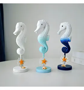 Ocean style seahorse desktop decorative ornaments set, handmade coastal home decor, 3pcs.