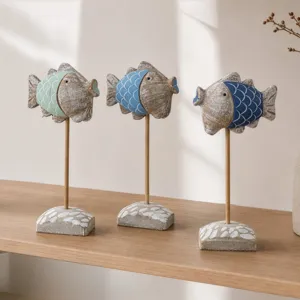 Retro Wooden Fish Desktop Ornament Mediterranean Style Distressed Tabletop Decor Home Bedroom Living Room Crafts