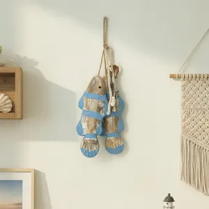 Decorazione murale di pesci in legno mediterraneo scultura rustica per casa caffè