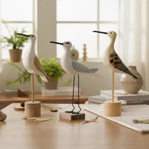 Mediterranean Wooden Long Tailed Bird Model Seagull Tabletop Ornament Home Decor Living Room Handicraft