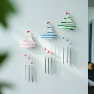Mediterranean style wooden sailboat wind chimes wall hanging home decor creative pendant crafts