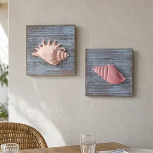 Mediterrane Holz Muschel Wanddekoration Set, maritime Wohnzimmer Wandbehang Kunst.