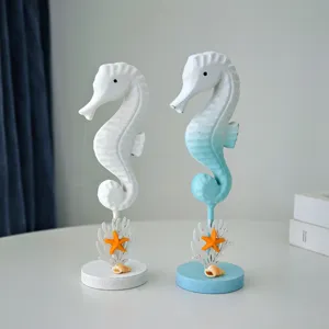 Ocean style seahorse decorative ornament with starfish and coral, perfect for home tabletop decor.