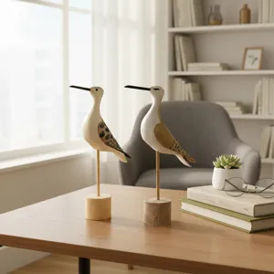Wooden bird figurine tabletop ornament coastal decor for living room shelf desktop display