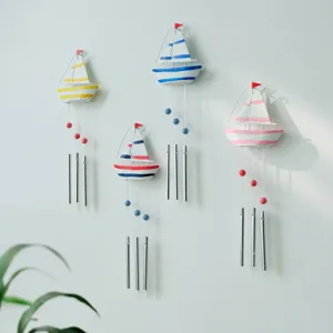 Mediterranean style sailboat wind chime home wall hanging decoration with metal tubes.