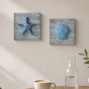 Mittelmeer Stil Holz Seestern Muschel Wandbehang Dekoration Set fur Strand Haus.