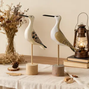 Handcrafted wooden bird figurine, charming tabletop ornament for home and shelf decor.
