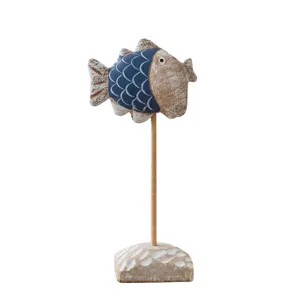 Vintage distressed wooden fish figurine desktop ornament for coastal coastal decor