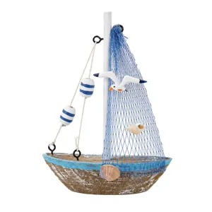 Nautical wooden sailboat model tabletop ornament home decor beach style desktop display