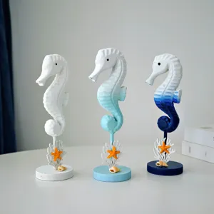 Coastal seahorse tabletop decor set with starfish and coral, perfect for home living room aesthetic.