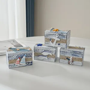 Mediterrane houten opbergdozen set met schattige oceanische strand nautische decor.