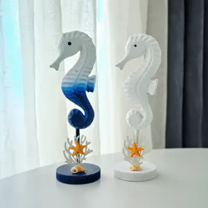 Marine style seahorse desktop decoration set with coral and starfish base for home decor.