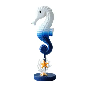 Ocean style seahorse decorative ornament with starfish and coral for home living room desktop decor.