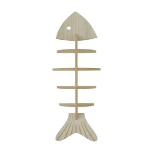 Etagere murale en bois forme d'arete de poisson rangement decoratif design organisateur