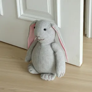 Cute grey herringbone fabric lop-eared rabbit door stop plush door stopper for home decor