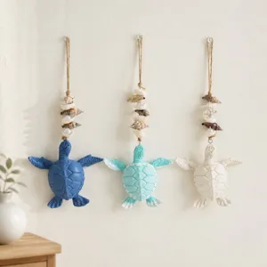 Mediterranean Style Resin Sea Turtle Seashell Wall Hanging Creative Home Decor For Living Room Bedroom Bathroom
