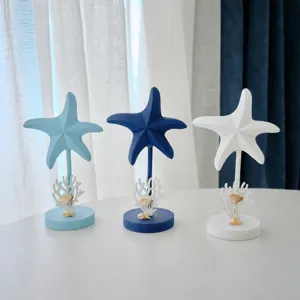 Mediterranean Style Wooden Starfish Tabletop Ornament Ocean Theme Desktop Decoration Home Decor