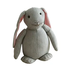 Grey herringbone floppy ear rabbit plush doorstop cute stuffed animal home decor toy