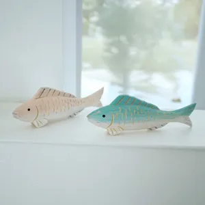 Mediterranean style wooden fish ornaments set desktop handmade home decoration cute display