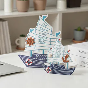 Mediterranean wooden sailboat ornament nautical desk decor set for home office display
