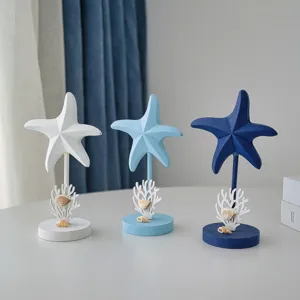 Ocean style wooden starfish decorative ornament desktop home decoration craft sculpture set.