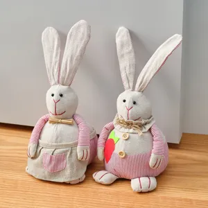 European Cute Strap Rabbit Doorstop Cotton Linen Fabric Stuffed Doll Easter Gift Home Decorative Wedge